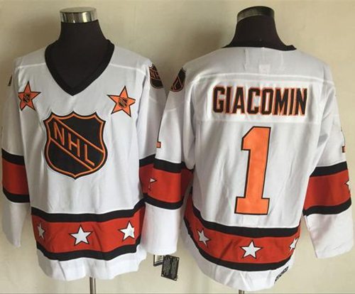 Rangers #1 Eddie Giacomin White/Orange All Star CCM Throwback Stitched NHL Jersey